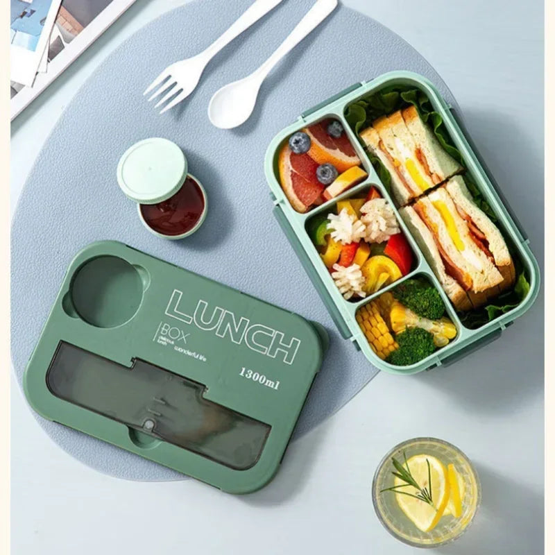 Bento Lunchbox 1300ml / 3 Fächer mit Besteck / Auslaufsicher