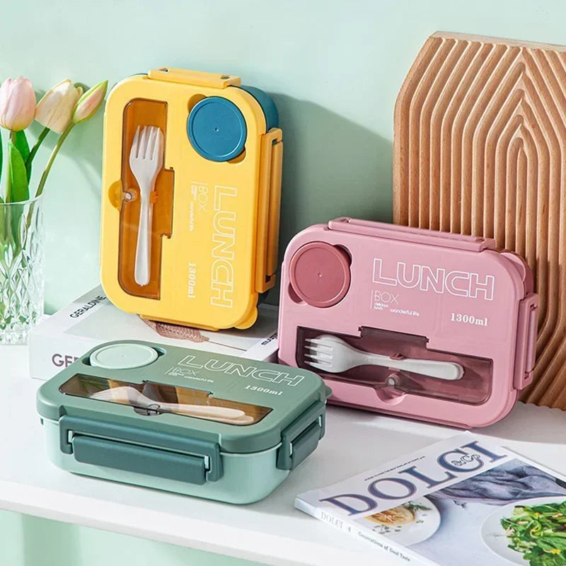Bento Lunchbox 1300ml / 3 Fächer mit Besteck / Auslaufsicher