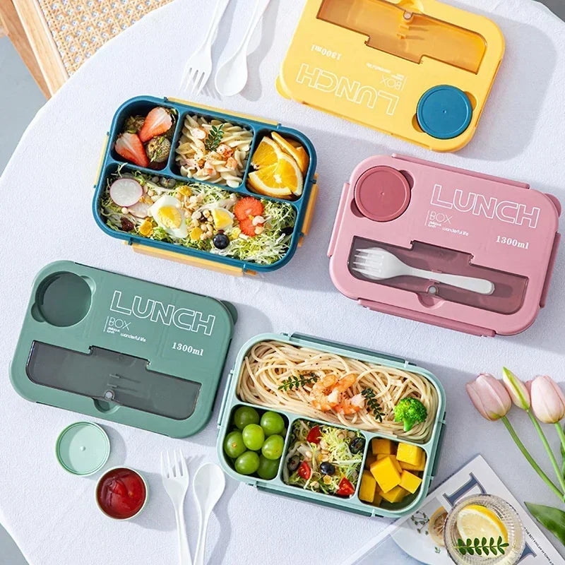 Bento Lunchbox 1300ml / 3 Fächer mit Besteck / Auslaufsicher