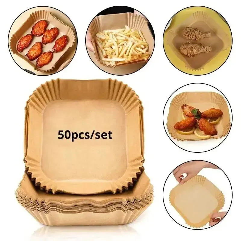 50x Backpapier für Heißluftfritteuse / Antihaft Airfryer Einlagen